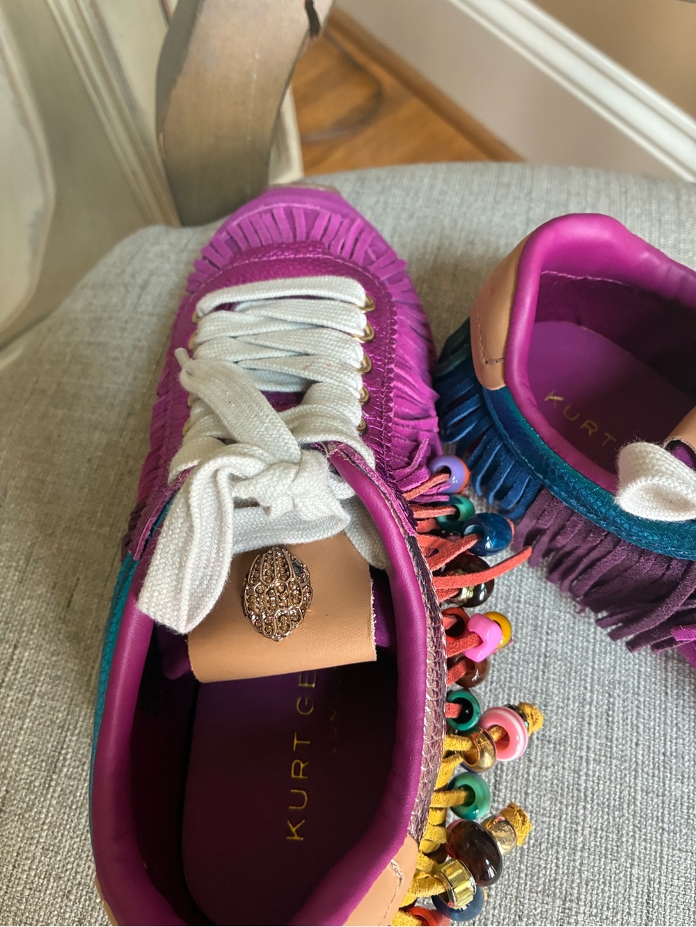 Kurt Geiger size 36 Women's Magenta Fringe Sneaker with Colorful Bead Accents - Picture 3 of 5